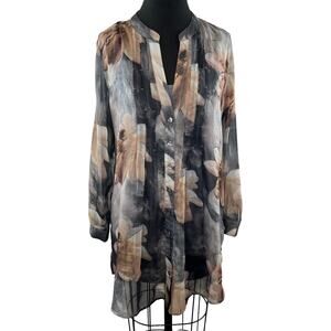Soft Surroundings Multi Sheer Tunic Top Floral Split Neck Button Front Medium M